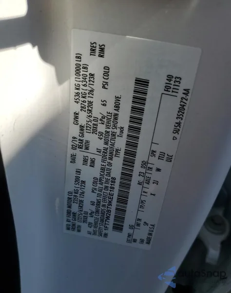 2019 Ford F250 Super Duty z USA, uszkodzony, nr VIN 1FT7W2BT9KEE18188